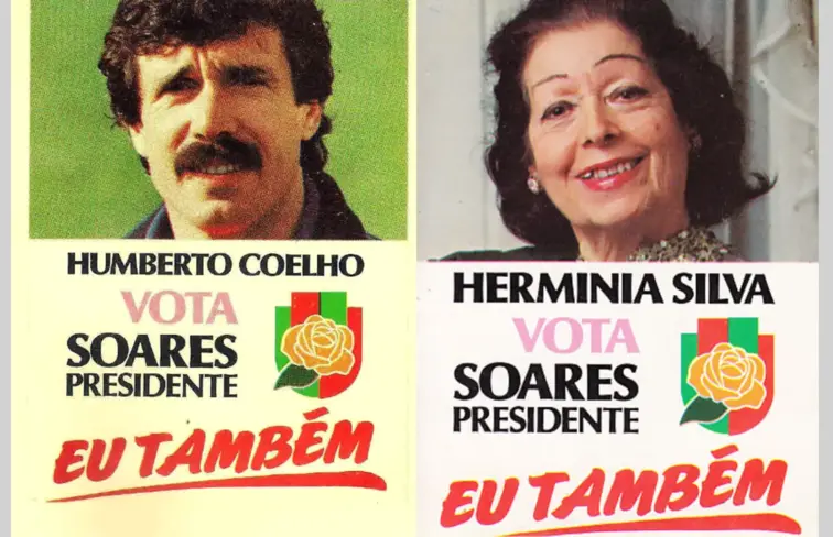 Cartazes de declarações de voto em Mário Soares de Humberto Coelho e Hermínia Silva